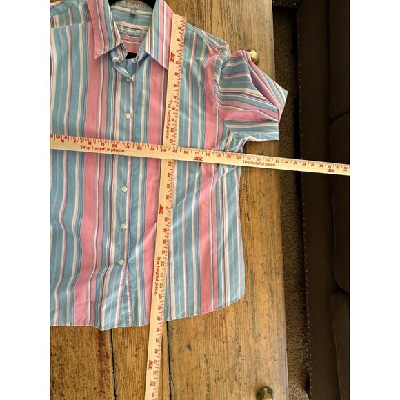 Foxcroft Womens Blue Pink Blouse 14‎ striped long sleeve button up collar cotton - Picture 6 of 6